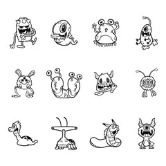 Cute Hand Drawn Monster Doodle Illustration Set