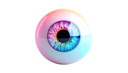 Rendered, glossy human eye with multicolored iris, isolated on black