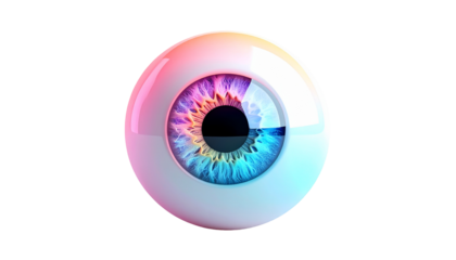 Rendered, glossy human eye with multicolored iris, isolated on black