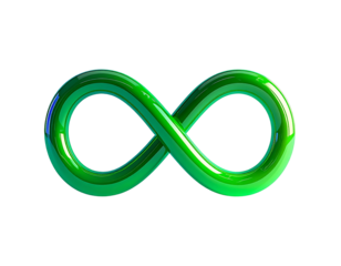 Glossy green infinity symbol on a black background, representing eternity