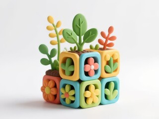 plant module, playful botanical assembly, isolated on white background
