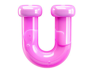 A glossy, pink capital letter "U" with a 3D effect on a black background