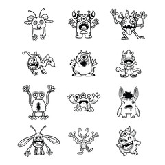 Cute Playful Monster Hand Drawn Doodle Set