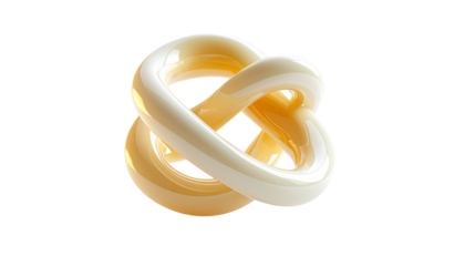 Shiny, intertwined 3D torus in warm tones against a black backdrop