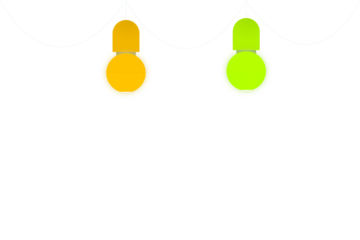 Yellow and green bulbs hanging on a string isolated on transparent background