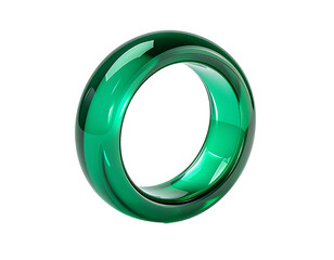 Rendered, glossy green torus floating against a stark black background