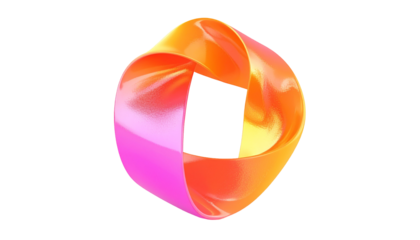 Floating, twisted, glossy ribbon-like abstract shape on black