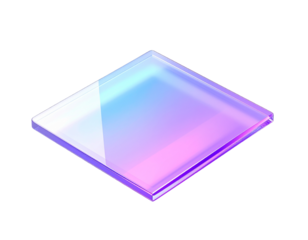 Translucent, diamond-shaped object with a soft gradient of purples and blues