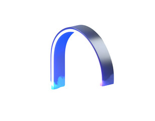 Metallic arc with blue neon glow, isolated against black