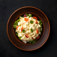 top view tasty mayonnaise salad inside