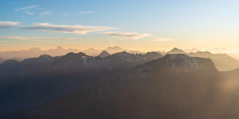 View from Rocciamelone mountain peak in Graian Alps in Italy near borders with France