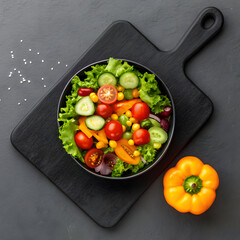 top view of vegan salad with fresh ingredients