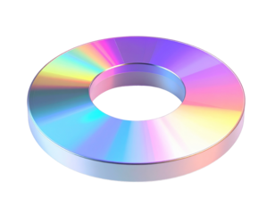 3D-rendered, donut-shaped, iridescent object on black background