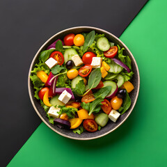 top view of homemade delicious salad with many