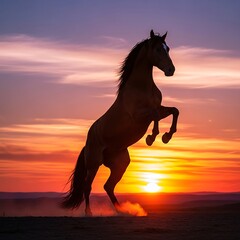 Majestic Horse Silhouette Against a Vibrant Sunset Sky.