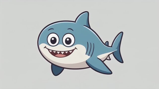 Animated Baby Shark Cartoon Characters Swimming Happily on White Background