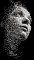 Abstract Sculpture of a Human Face Made from Fine Wire Materials