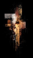 Abstract Art with Warm Tones and Geometric Shapes on Dark Background