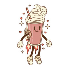 Milkshake Boy With a Retro Rocket Pack illustration, Retro Valentine Clipart, Cute Heart Characters, Vintage Valentine Graphics, Kawaii Love Clipart