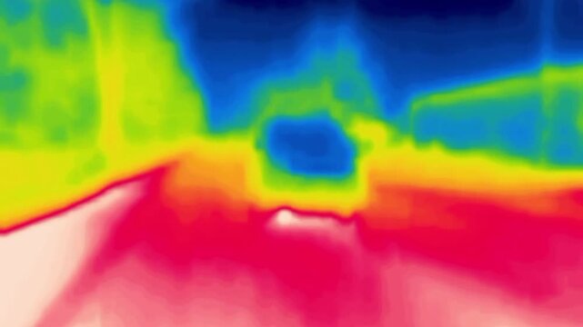 Driving through the streets of the city. Shooting from a car, taxi. Image from thermal imager device.