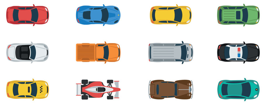 Car top view icon. Top view set of cars and trucks vector. Vector car top view icon illustration. Vehicle flat isolated car icon.