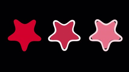 Three red star shapes with changing inner patterns and outlines, dynamic motion graphic on a black background - Powered by Adobe
