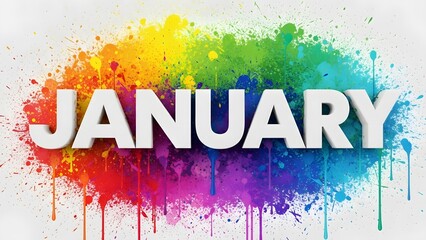 January colorful paint splatter background rainbow