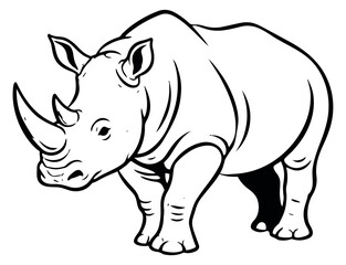 Fototapeta premium Hand drawn line art illustration of a rhinoceros depicting a standing pose for wildlife projects