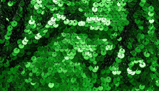 Green sequins are used to create an abstract festive background for party and holiday banners. gorgeous, glossy background with blinking lights and a sequin feel. Green-colored sequin fabric