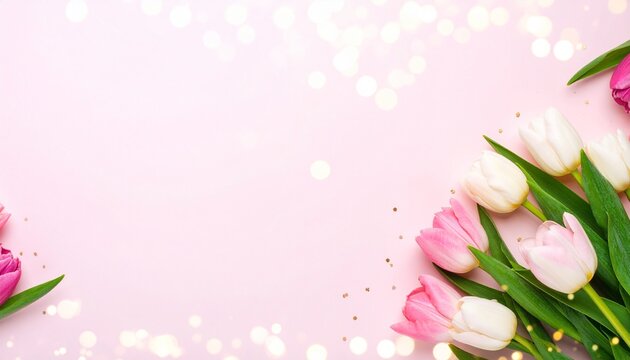 Beautiful flowers with copy space on a pale pink background make up this banner. Create a greeting card with a specific focus for Mother's Day, Women's Day, Valentine's Day, or March 8th.