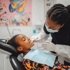 A calm and serene scene in a pediatric dental clinic, where a ge