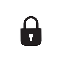 Black padlock security icon isolated on white background