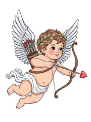 Cute Cupid Angel Flying with Heart Arrow, Valentine&rsquo;s Day Love Illustration for Romantic Greeting Card, Wedding Design, Love Poster, Invitation, and Social Media Content