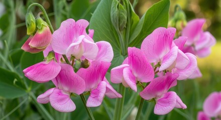 Pink Flowers Blooming in Garden Closeup.
