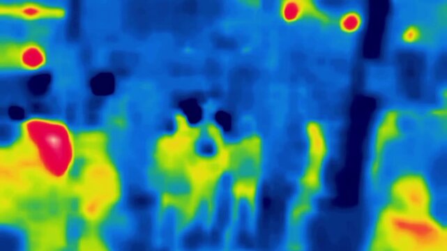 The movement of people in the streets, crowds of people and hustle during rush hour. Image from thermal imager device.
