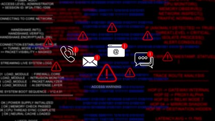 Cybersecurity alert concept showing system warning symbols in browser window interface, representing hacking threats, data breaches, and internet security issues in digital environments - Powered by Adobe