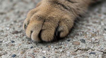Close-up of a cats paw on ground.