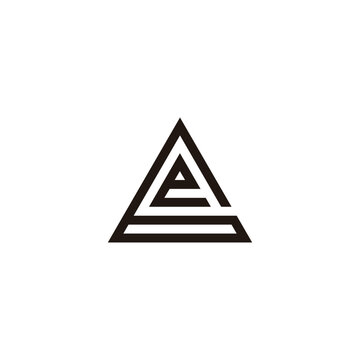 Letter e in 6, triangle geometric symbol simple logo vector
