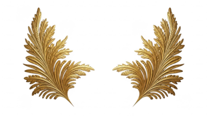 Golden leaves illustration on transparent background, decorative elements pair