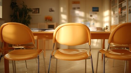 Casually Shot Empty Meeting Room Corner with Partial Chairs and Tabletop Items, Flat Light and Realistic Corporate Workspace, No People