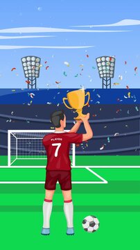 Football Trophy with Goalpost and Stadium Lights Motion background video