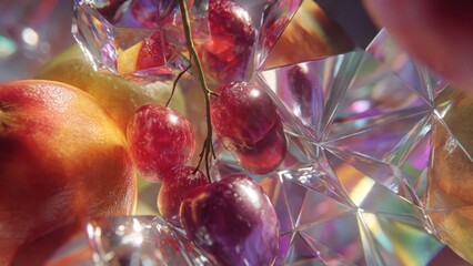Crystal reflections and fresh red grapes