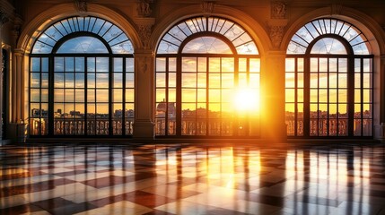 Majestic City Skyline at Sunset A Stunning Display of Architectural Grandeur and Vibrant Colors