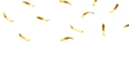 Golden confetti ribbons falling on transparent background