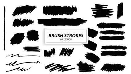 Set of black grunge brush strokes. Vector ink paint texture collection.
