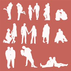 set of love couple heartfelt gestures on a red Valentine background, EPS10. Vector illustration