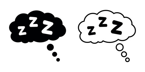 ZZZ sleeping thought bubbles icon set, minimal illustration showing sleep and dreams, simple comic style symbols for rest relaxation nap time concepts