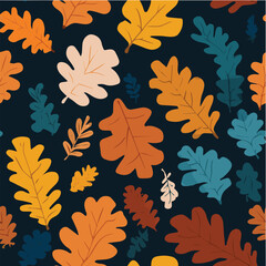 Autumn leaves seamless pattern, scattered oak and fall leaves in warm orange