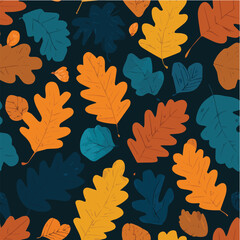 Autumn leaves seamless pattern, scattered oak and fall leaves in warm orange