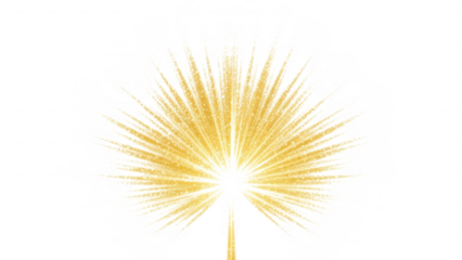 Bright golden sparkle burst with radiant light rays isolated on transparent background